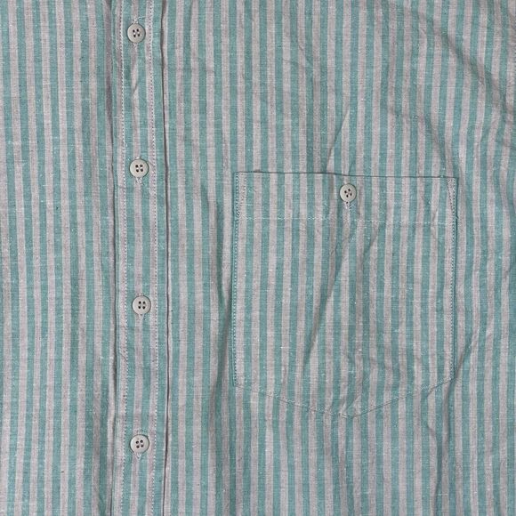 Cucamonga Shirt Adult Large Gray Green Striped Short‎ Sleeve Casual Beach Mens - Picture 3 of 9